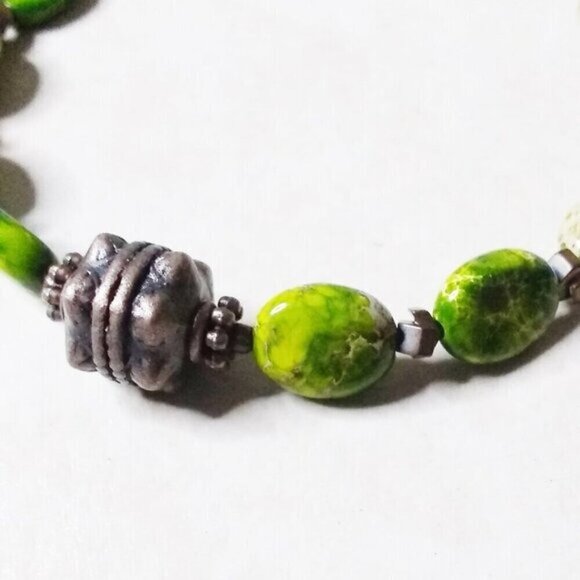 Bright Green Sea Sediment Jasper + Copper Bracelet ~ Adjustable Fits 7-8" Wrists - Picture 4 of 8